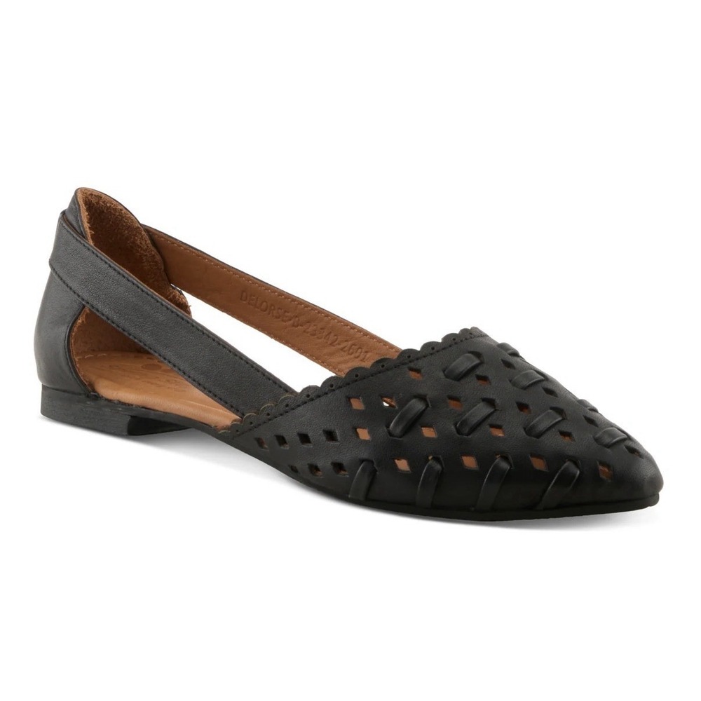 Spring Step 42 US 10.5 / 11 Delorse D'orsay Flats Shoes Black Woven Leather $110